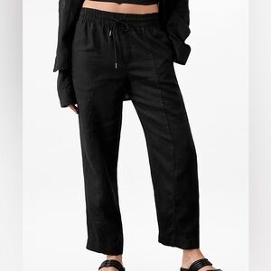 Athleta Retreat High Rise Linen Ankle Pant, Black, Medium